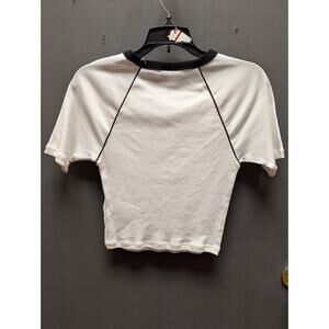 Topshop Fresh White Slash Blue trim  Crop Tee US Size 8 y2K ribbed short sleeve